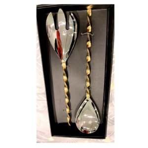 Brass 2 Pc Cutlery Pc Cutlery Set Of  Barbeque Fork Serving Spoon With Twisted Handles #6820