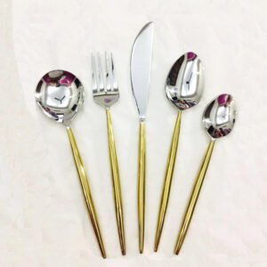 Steel 5 Pc Cutlery Set Of Spoon Knife Fork #6822