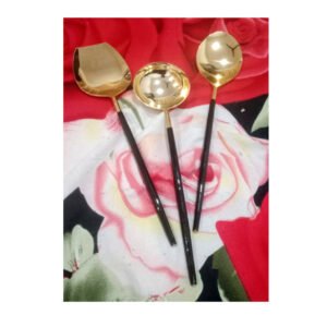 Brass 3 Pc Cutlery Set Of Brass Spoon With Black Wooden Handle #6823