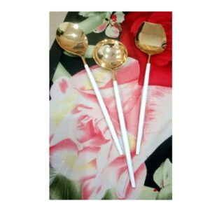 Brass 3 Pc Cutlery Set Of Brass Spoon With White  Wooden Handle #6824