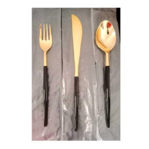 Brass 3 Pc Set Cutlery Of Brass Spoon Knife Fork With Wooden Handles  #6826