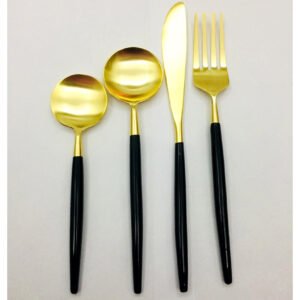 Brass 4 Pc Set Of Spoon Fork Knife With Wooden Handles #6830