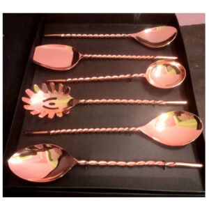 COPPER 6 PC CUTLERY SET OF COPPER FINISH SERVER SPOONS # 6831