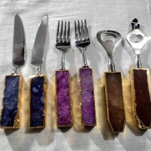 Steel 6 Pc Cutlery Bar Set Of Spoon Fork  & Bottle Openers With Agate Handles #6832