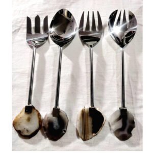 Steel 4 Pc Set Of Spoon  & Forks With Agate Handle Grips #6836
