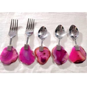 Steel 6 Pc Set Of  Spoon & Forks With Agate Handles #6838