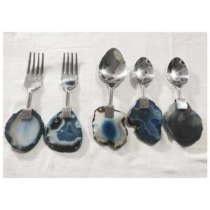 Steel 5 Pc Cutlery Set Of Spoon  Fork With Agate Handles #6839