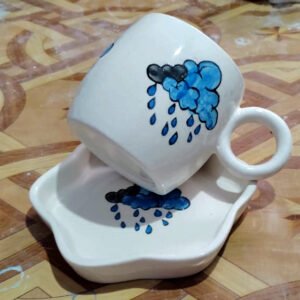 CERAMIC FANCY CLOUDY DESIGN TEA CUP SAUCER SET #6848