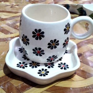 CERAMIC FANCY FLORA DESIGN TEA CUP SAUCER SET # 6849