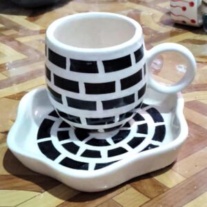 CERAMIC FANCY BRICKS DESIGN TEA CUP SAUCER SET # 6850