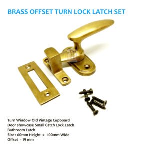 Sash Window Turn Latch Set -Turn window old vintage cupboard door showcase Small Solid Brass rebated offset catch lock latch bathroom cast hand made 60mm # 6870