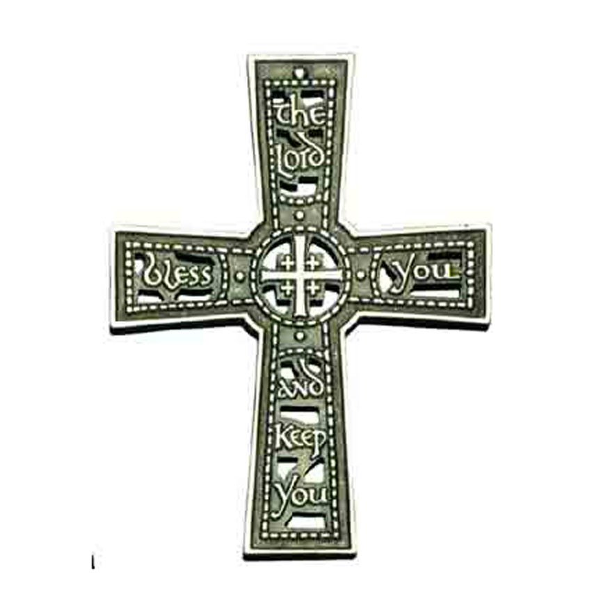 Christian Cross Plaque in antique silver aluminum with religious message