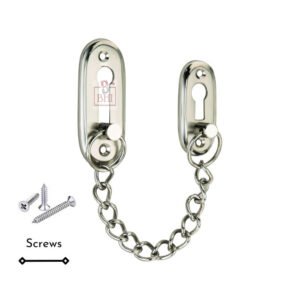 Door Chain Lock, Brass Door Guard Anti-Theft Press Lock, Chain Door Guard Lock Latch Sliding Lock for Hotel Home Living Motel Apartment Bedroom, Silver Gold Finish # 7508