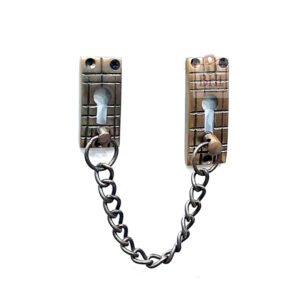 Door Chain Lock, Brass Door Guard Anti-Theft Press Lock, Chain Door Guard Lock Latch Sliding Lock for Hotel Home Living Motel Apartment Bedroom, Antique Finish #7512