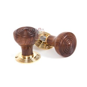 Brown Behive Door Knob Reeded On Brass Rosette #7520