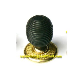 Black Beehive Door Knob Reeded On Brass Rosette #7522