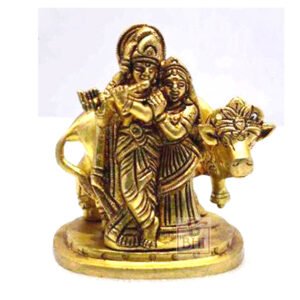 Brass Cow Radha Krishna Statue 90mm #7593