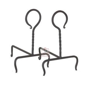 Hand Forged Iron Fire Andirons Twist Ring (Firedogs) 400mm #7708