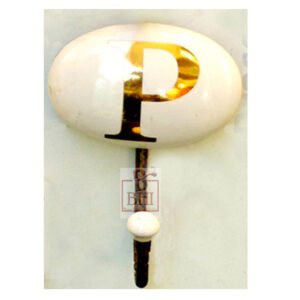 Ceramic Oval Coat Hook Large with Golden Letter "P" 135mm #786