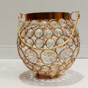 Crystal Flower Basket for Home and Office Decoration, Crystal Flower Vase, Wedding Decoration, Home Decor, Party Supplies, Diwali Decoration Flowers Not Included 130mm