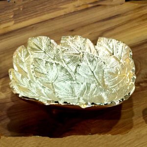 Silver Metal on leaf serving dry fruits Tray 190mm #8221