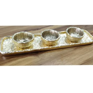 Silver Metal on Serving Tray With Three Bowles 390mm #8222