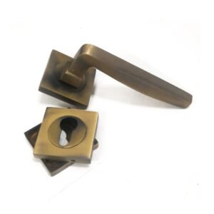 Brass Door Handle On Square Rose With Keyhole 130mm #8572