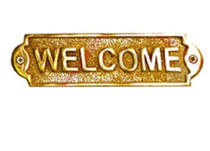 Brass "WELCOME" Sign Plaque Door Wall Fence Post Cafe Shop Pub Hotel Bar Work Polish Brass Vintage Finish 170mm #860