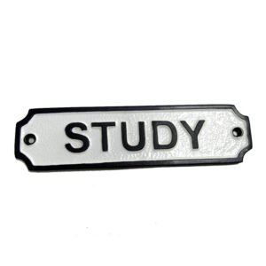 Cast Iron "STUDY" Sign Plaque Door Wall Fence Post Cafe Shop Pub Hotel Bar Work B/White Vintage Finish 150mm #866