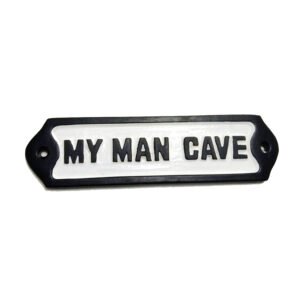 Cast Iron "MY MAN CAVE" Sign Plaque Wall Garden Garage Gate Door Sign Plaque B/White Vintage Finish 145mm #874