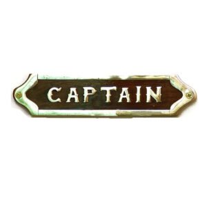 Wood & Brass "CAPTAIN" Door Sign Nautical Antique Home Decor Engraved Acrylic Sign Plaques  Door Pub Cafe Shop Club Hotel Bar Polish Brass 200mm #883