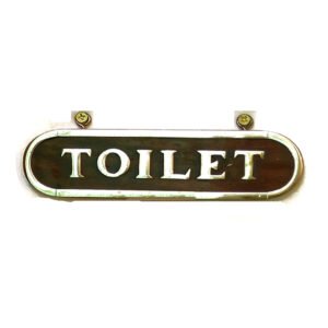 Wood & Brass "TOILET" Loo Sign Plaque Door Wall Fence Post Cafe Shop Pub Hotel Bar Work Polish Brass Vintage Finish 160mm #885