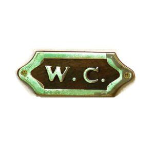 Brass & Wood "W.C." Sign Plaque Door Wall Fence Post Cafe Shop Pub Hotel Bar Work Polish Brass Vintage Finish 125mm #886