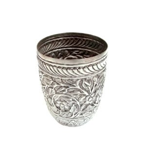 Metal Brass Silver Plated Lassi Glass With Flowers and Leaves Engraved Kitchen Utensils 90mm #8898
