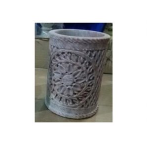 Natural Marble Soft Stone Sangemarmar Made Floral Carved Pen Holder/Candle Holder/Tea Light Holder 100mm #8899