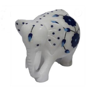 White Marble Stone Sangemarmar Inlay Work with Colored Stone Elephant for Showpiece Your House Offices,Beautifully Hand work 80mm #8902