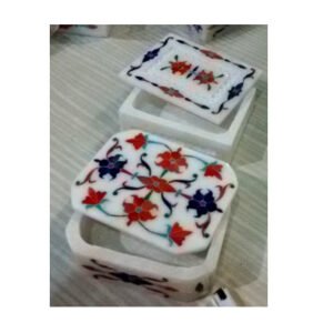 White Marble Stone Sangemarmar Inlay work with Colored Stone Jewellery Box for storing your Watches, Rings, Earrings,Necklaces, Bracelets, Cuff links and brooches etc #8913