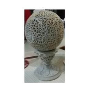 Gray Marble Soapstone Sangemarmar Undercut Ball T-light Handicrafts Marble Decorative Soft Stone T-Light Lamp with Electric Bulb & Candle Holder Decorative Lantern for Home and Kitchen Decor #8914