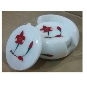 White Marble Stone Sangemarmar Coasters - Set of 6 Marble Coasters for Dining Table - White Marble Tea Coaster with Stand - Home Decor and Kitchen Accessories (Stand Coaster Set)  80mm #8918