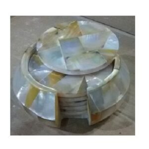 Natural Marble Soapstone Sangemarmar Coaster Inlay work with Natural Stone - Set of 6 Marble Coasters for Dining Table - Natural Marble Tea Coaster with Stand - Home Decor and Kitchen Accessories (Stand Coaster Set) Marble Tea Coasters Marble Coaster | Drink Coaster | Tea Coaster | Natural Stone Coaster | Traditional Painted Tea Coaster 120mm #8922