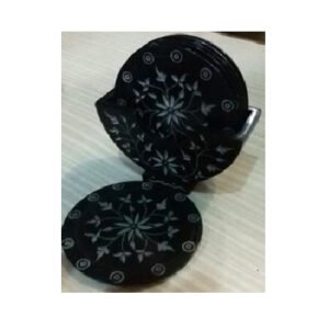 Black Marble Stone Sangemarmar Coaster Inlay Work with White Stone - Set of 6 Marble Coasters for Dining Table -Natural Marble Tea Coaster with Stand - Home Decor and Kitchen Accessories (Stand Coaster Set)  100mm #8926