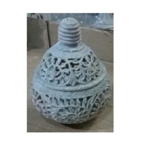 Gray Marble Soapstone Tea Light Candle Holder Handi Shape Perfect Handmade jaali Carved Decorative for Home and Office Decor Marble Stone Sangemarmar Undercut T-light Handicrafts Marble Decorative Soft Stone T-Light Lamp with Electric Bulb & Candle Holder Decorative Lantern for Home and Kitchen Decor #8929