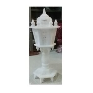 White Marble Stone Sangemarmar Inlay work Decorative White Marble lamp, Possibly a decorative table lamp or a garden lamp  Handicrafts Marble Decorative Soft Stone for Home Decor 350mm #8938