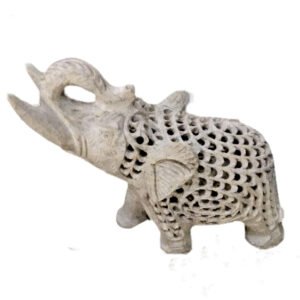 Soapstone Netted Up Trunk Elephant with Rare Looking for Home Decoration I Office Table Decoration I Living Room I Guest Room I Bedroom I Gifting I Desk Organizer Natural Marble Stone Sangemarmar  for Showpiece Your House Offices,Beautifully Craved with Baby Elephant Inside 75mm #8905
