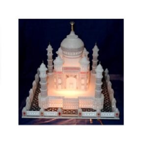 White Marble Stone Sangemamar Inlay Work with Colored Stone Taj Mahal Designed Pattern Handmade Agra Taj Mahal Reconstructed Model for Home Decoration and Gifting Marble Taj mahal showpiece figurine statue home decor Wonder Taj mahal Decoration| Marble Taj Mahal Showpiece, 150mm #8950