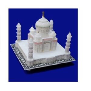 White Marble Stone Sangemamar Inlay Work with Colored Stone Taj Mahal Designed Pattern Handmade Agra Taj Mahal Reconstructed Model for Home Decoration and Gifting Marble Taj mahal showpiece figurine statue home decor Wonder Taj mahal Decoration| Marble Taj Mahal Showpiece, 300mm #8951