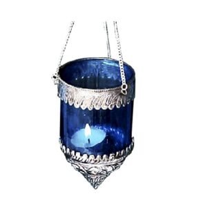 Silver Hanging Lantern Tea light holder crack glass candle holder for festive decoration #8973
