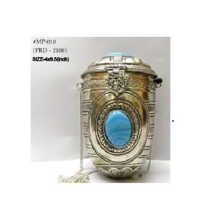 Metal Brass Women's Beautiful Handbag Party Bridal Clutch Purse with Blue Stone Trend Overseas Girls/Women Handle Clutch Brass metal bag Ethnic Clutch 125mm #8984