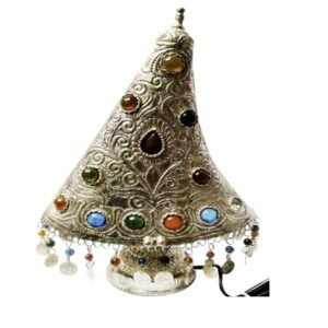 Conical Metal Table Lamp Embellished with Colorful Stones For Home with Multi Studs Antique Table Top Lamp like light adapts well to any Corridors, Cafe, Bars, Dining Room, Office Tables etc 400mm #9000