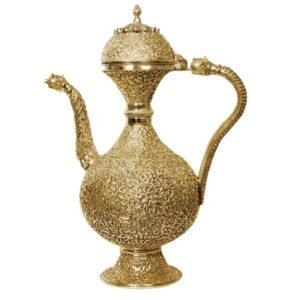 Brass Samawar ,"sharba" , "Pitcher" , "Ewer" Traditional Hand Crafted Showpiece with Naqqashi design. Pure Brass Silver Antique Finish Surahi Mughal era- Showpiece for Home Decor Showpiece For Living Room (a traditional Kashmiri kettle used to brew, boil, and serve Kahwa or Noon Chai (salted tea)) #9001